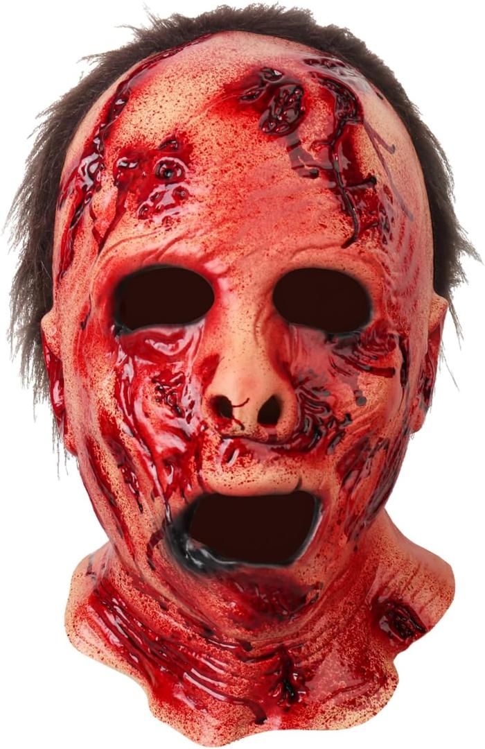 HugOutdoor Scary Halloween Zombie Mask for Adults Realistic Horror Bloody Full Head Latex Masks Creepy Cosplay Costume Props