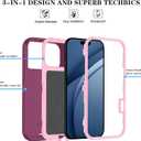 3 x Compatible with iPhone 17 Pro Case with HD Screen Protector, Heavy Duty Shockproof & DustProof & Dropproof 3-Layer Cover for iPhone 17 Pro Case,WineRedPink