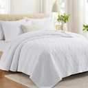 Lavsiry White Queen Size Quilt Bedding Set with Pillow Shams, Summer Lightweight Bedspread Coverlet, Soft Quilted Blanket Thin Comforter for All Seasons, Bright White, Full/Queen(90"x96")