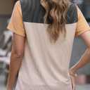 BLENCOT Women Tops Color Block Crewneck Casual Oversized Tshirts Knit Summer Tees Blouse S-2XL (Medium, Black Khaki)