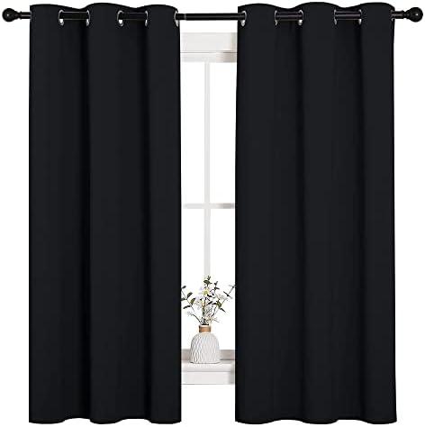 NICETOWN Pitch Black Solid Thermal Insulated Grommet Blackout Curtains/Drapes for Bedroom Window (2 Panels, 42 inches Wide by 63 inches Long, Black)