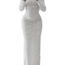 Uni Clau Long Sleeve Bodycon Maxi Dress for Women Elegant Crew Neck Textured Slim Fit Fall Party Dresses White