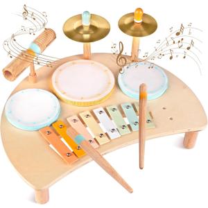 Toddlers Drum Set Toys for Toddlers 1-3,Baby Drum with Xylophone, Musical Instruments Toy, Kids Wooden Montessori Toys Birthday Gift for Boys Girls