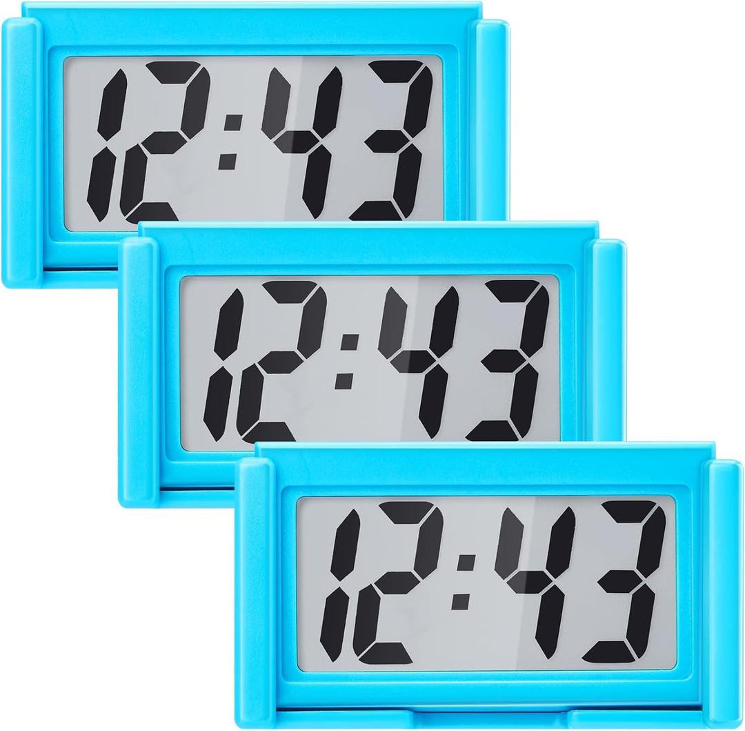 Frienda 3 Pieces Mini Digital Clock Small Digital Clock Stick on Battery Operated Self Adhesive Bracket for Car Dashboard Fridge (Blue)