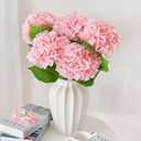 Real Touch Pink Hydrangea Artificial Flowers with Stems, Fake Silk Flowers for Outdoors, 3 Pcs Artificial Flowers for Home Decor Wedding Bouquets Centerpieces Vase