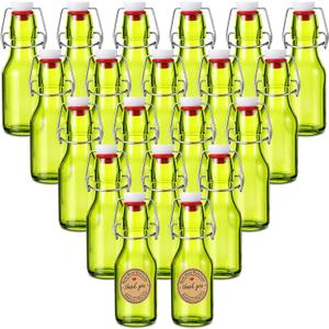 Queekay 20 Pack Mini Glass Bottles with Swing Top Lids, Airtight Flip Top Bottles for Vanilla Extract, Homemade Gifts, Party Favors(Green,4 oz)