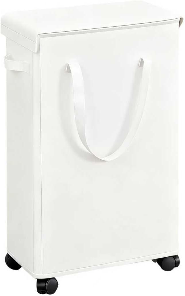 85L Laundry Hamper with Wheels, Lid, Handles & Collapsible, Slim Tall Rolling Laundry Basket for Small Spaces, Foldable Dirty Clothes Organizer for Bedroom, Dorm, Laundry Room, Bathroom,Beige, 17.3" x 9.8" x 30.7"