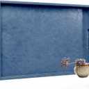 18 x 12 inches Leather Ottoman Serving Tray with Hole Handles, Rectangle Modern Service Tray for Living Room, Coffee Table, Bed, Tea, Food, Butler Countertop, Kitchen, Dinner, Picnic (Blue)