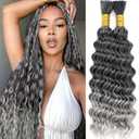 20 Inch Grey Deep Wave Bulk Hair for Braiding 200G Curly Braiding Hair for Boho Braids Curls 100g/Bundles Micro Twist No Weft Wet and Wavy Gray Bohemian Braiding Hair Extensions,1B / Gray