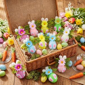 18 Pcs Easter Hanging Bunny Ornaments Felt Pastel Bunny Egg Tree Ornament Spring Egg Hanging Decor 3D Felt Rabbit Decoration Easter Gift for Tree Wall Doors Mantels Decor