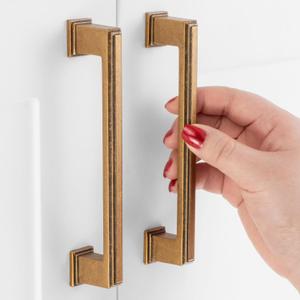 10 Pack 5 Inch Hole Centers, Antique Brass Cabinet Pulls Vintage Brass Cabinet Handles Brass Kitchen Hardware for Cabinets ZP2206 Drawer Bedroom Dresser Bathroom Vanity Cupboard Closet