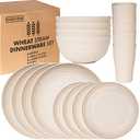 Wheat Straw Dinnerware Sets | Unbreakable Dinnerware Sets | Dishwasher Microwave Safe Dinnerware | Eco Friendly Non Breakable Dinnerware Sets | RV Outdoor Camping (Beige, Service for 4 (16 pcs))