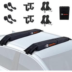 MeeFar Universal Car Soft Roof Rack Pads Luggage Carrier System for Kayak Surfboard SUP Canoe Include 2 Heavy Duty Tie Down Straps, 4 Tie Down Rope, 4 Quick Loop Strap and Storage Bag