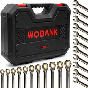 22-Piece Ratcheting Wrench Set, Metric 8-19mm & SAE 1/4-3/4" | Ratchet Combination Wrenches Set with Organizer Box,12 Points 72-Teeth,Nickel Plating