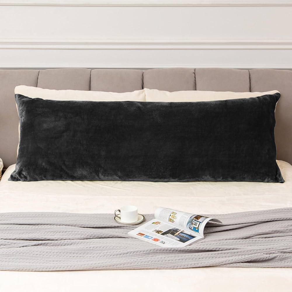 Body Pillowcase - Fleece Flannel Pillow Case Cover w/ Envelope Closure - Long Body Pillow Cover for Sleeping & Side Sleepers - Super Soft, Fluffy, Plush, Comfy & Cozy - Machine Washable - 20x54, Black