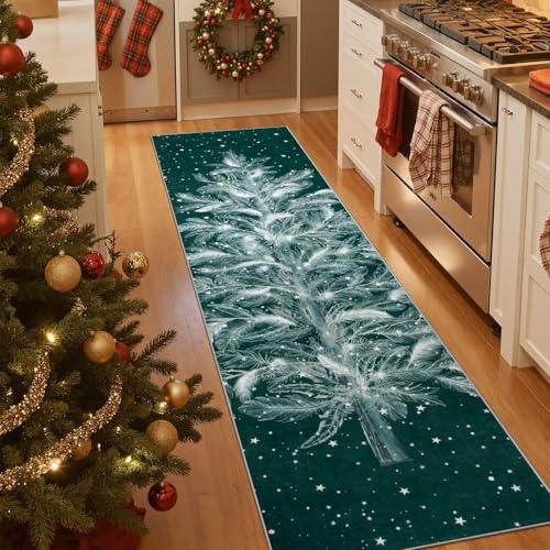 Lahome Christmas Kitchen Runner Rug 2x8, Christmas Runner Rug for Hallway Non-Slip Washable Entryway Rug Stain Resistant, Christmas Tree Print Holiday Decor Untra-Thin Runner for Bedroom Living