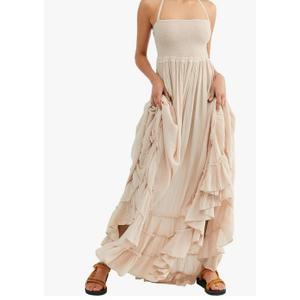 Womens Summer Boho Sexy Backless Long Dresses Medium Peach