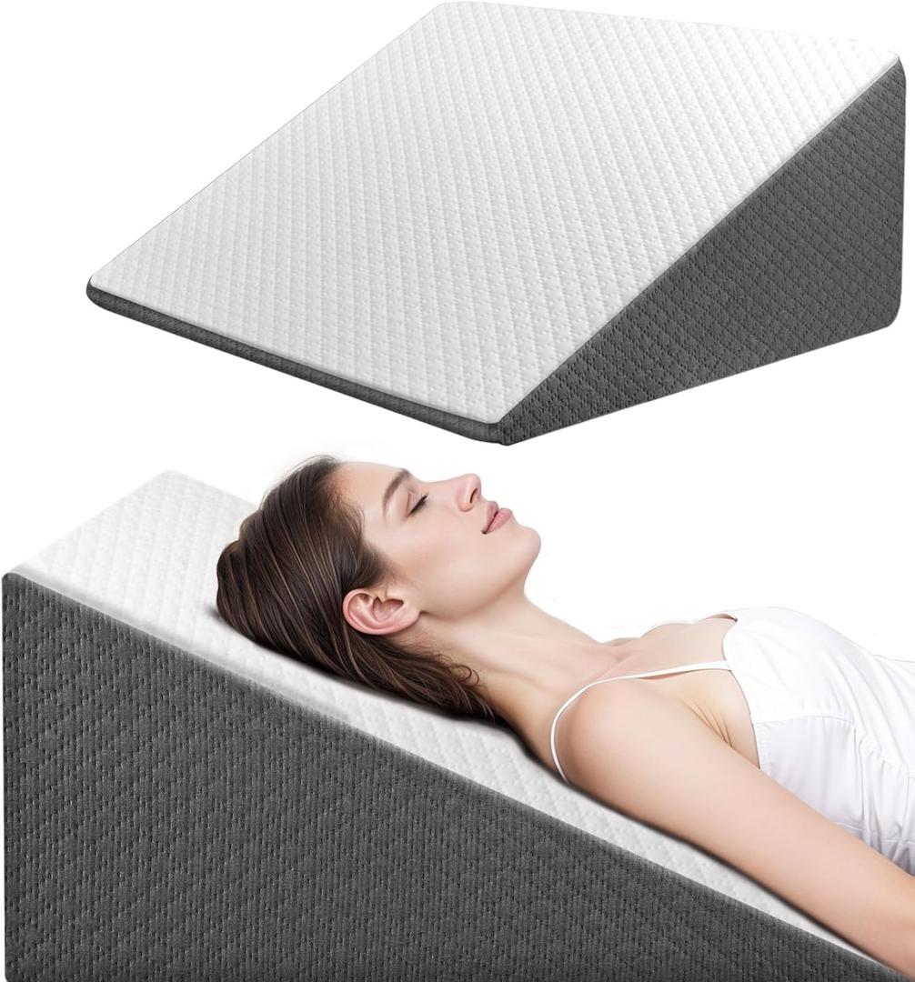Wedge Pillow for Sleep Apnea, 12 Inch Bed Wedge Pillow for Headboard, Headboard Triangle Pillow Wedge for Acid Reflux, After Surgery, Snoring, Cooling Memory Foam Top, Removable Cover (24*24*12 Inch)