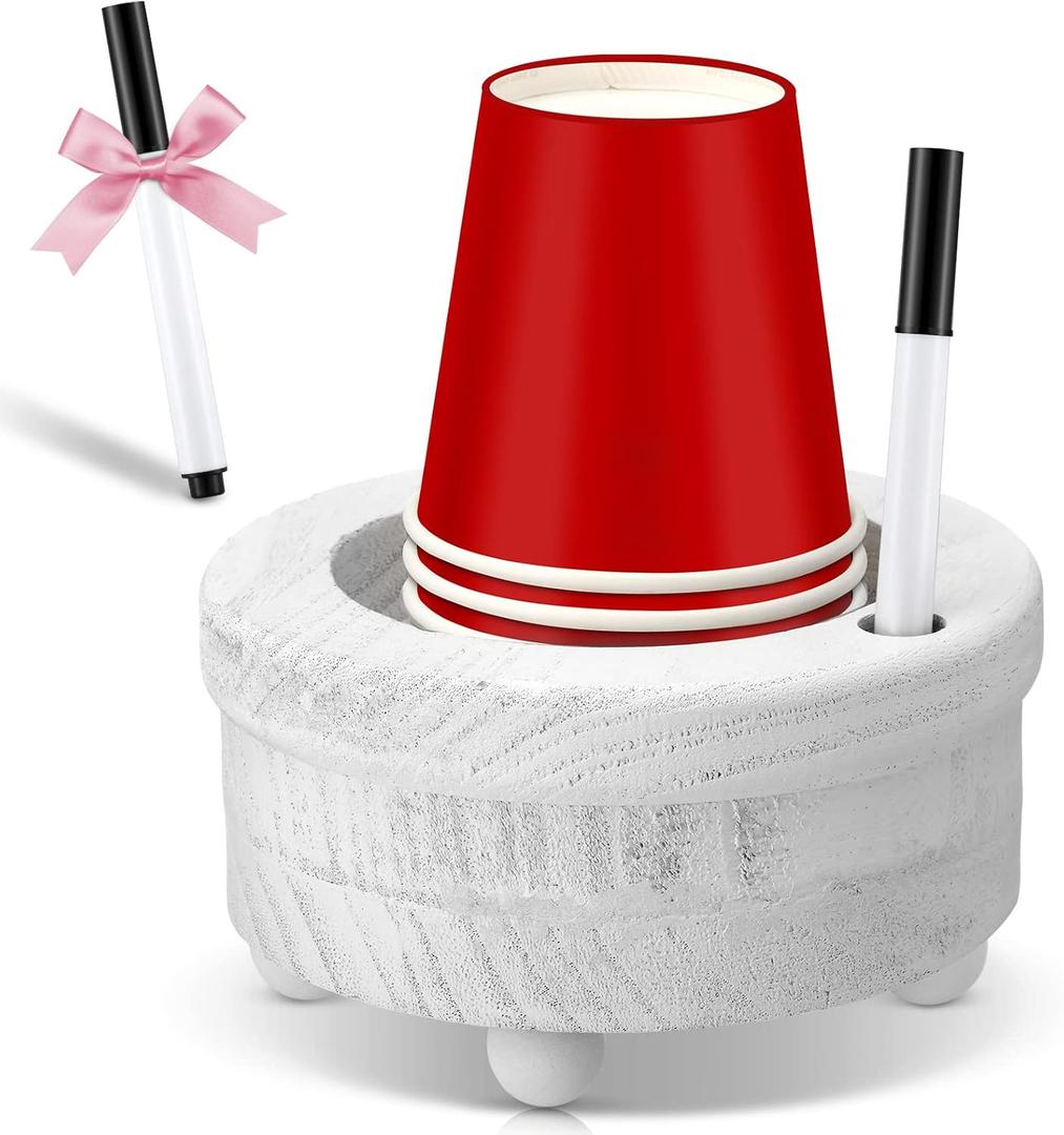 Honeydak Wooden Cup Holder with Marker Slot Cup Dispenser Party Round Organizer for Party Decoration Bathroom Kitchen Showers Picnic Housewarming Couples Gift Social Gathering(Classic Style)