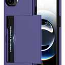 Jiunai for iPhone 16e Case for iPhone 17e Case Card Holder Wallet for 2 Cards Slide Pocket for ID License Access Credit Card Hybrid Protective Phone Case for iPhone 16e 17e 6.1'' Men Women Teen Purple