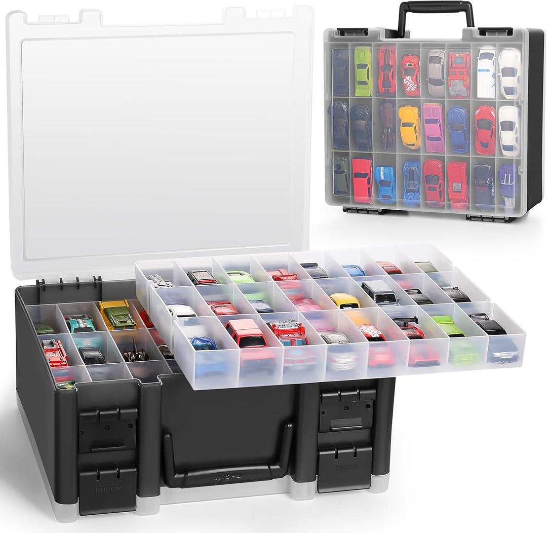 Sturdy Toy Storage Carrying Case for 1:64 Scale Small Toy Cars - 96 Slot Toy Car Storage Box Compatible with HotWheels Cars & Matchbox Cars.(CASE ONLY) (Black)