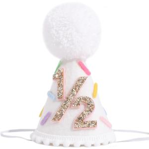Donut 1/2 Birthday Hat - Sweet 6 Months Birthday Party Decorations,Colorful Donut White Cone Hat,Half Way To One Cake Smash Photo Props,Gold Glitter Number 1/2 Party Crown