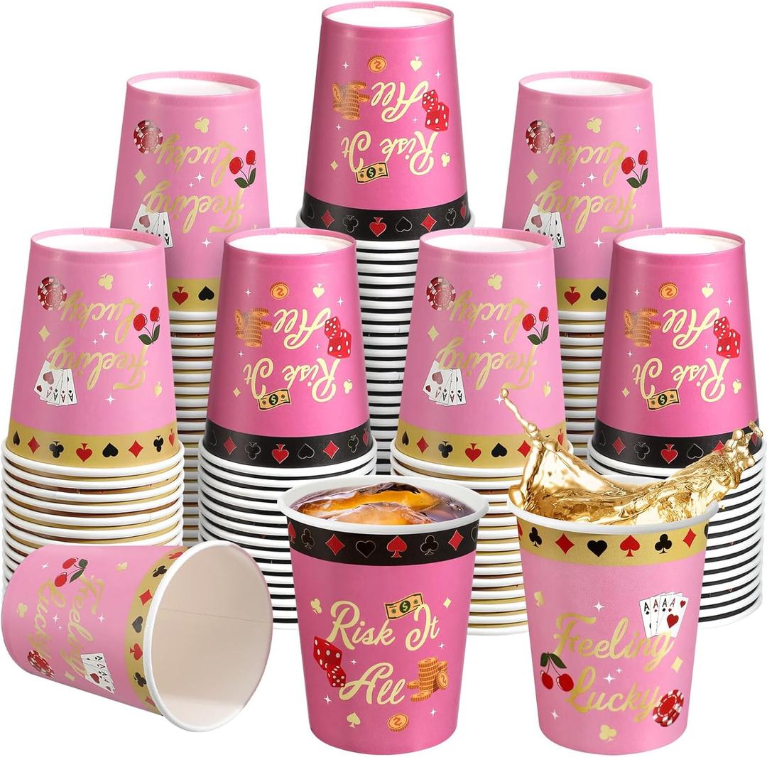 100 Count Casino Party Paper Cups for Las Vegas Themed Party Supplies 9 oz Lucky in Love Bachelorette Disposable Hot/cold Beverage Drinking Cups for Christmas Birthday Bachelorette Decoration
