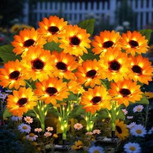 Solar Garden Lights 4 Pack 24 Solar Sunflower Lights, Gifts for Mom Women Grandma Mothers Day Birthday, Waterproof Solar Flower Light for Outdoor Decoration, Decorative Stakes for Yard, Landscape, Patio