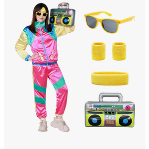 80s Costume Retro Tracksuit 90s Hip Hop Costumes Shell Suit Party Dress for Adult Women and Men's XL