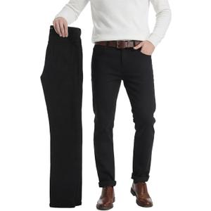 Fleece Lined Jeans Men Winter Stretch Denim Warm Pants Straight Leg Jeans Men (32W x 34L, Black)