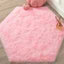 KIXINWA  Hexagon Rug for Princess Castle Play Tent, 4.6X4 Ft Fluffy Cute Area Carpet for Girls Nursery Baby Room Decor, Soft Non Slip Playroom Rug, Shaggy Plush Living Room Carpet
