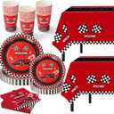 Childom 102 PCS Racing Car Tableware Sets,Race Car Birthday Party Supplies,Disposable Racing Tablecloths,Plates Cups Napkins,Cars Themed Tableware Set for Boys Birthday,Kids Parties,Racing Party Decor
