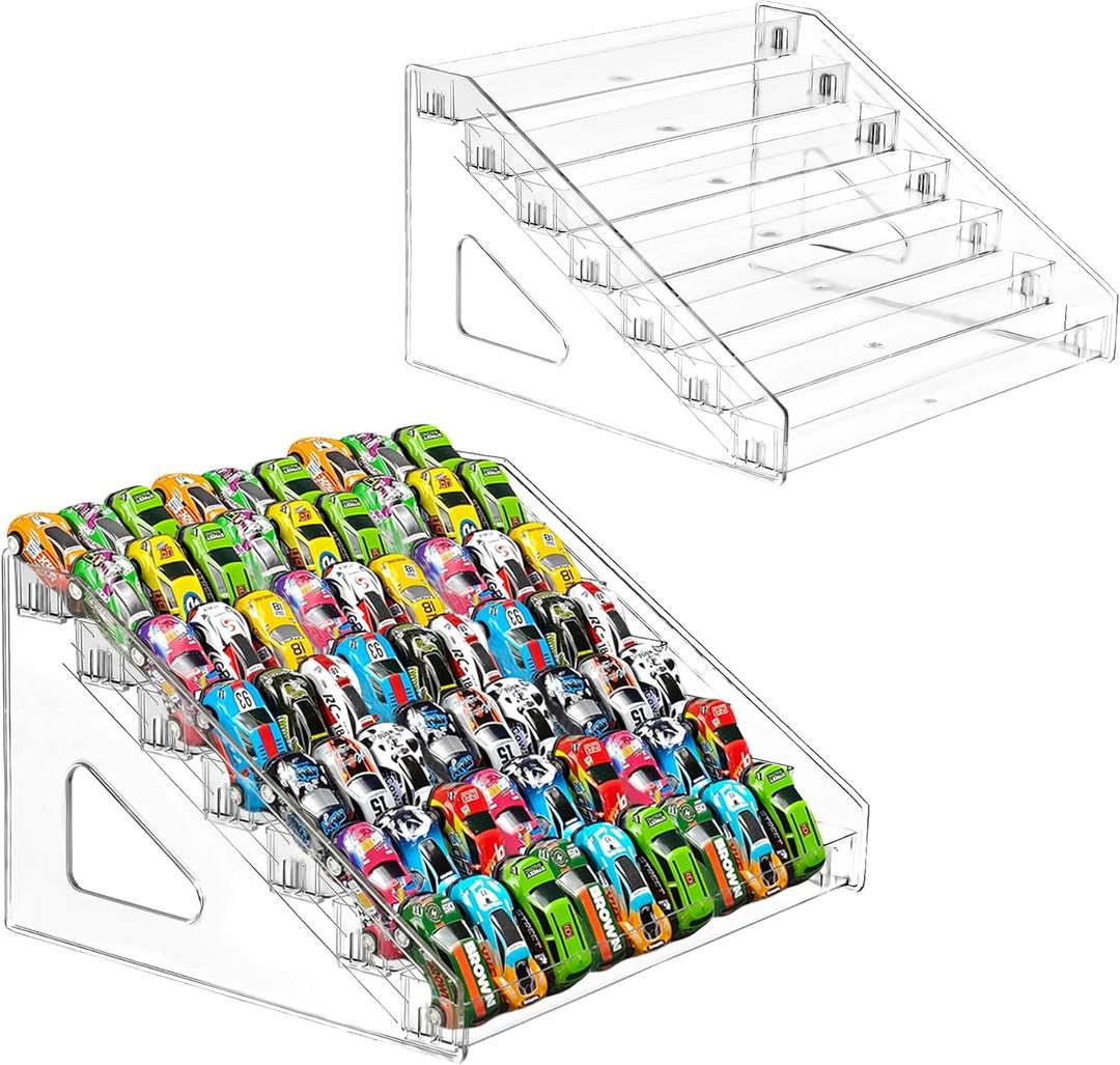 1-Pack Clear 7 - Tier Acrylic Toy Car Display Shelf  Holds 60+ 1:64 Scale Toy Cars, Desktop, or Freestanding Organizer for Collectors