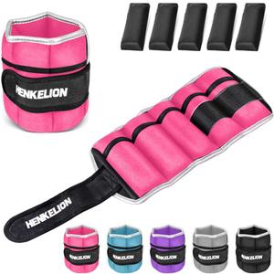 Henkelion 1 Pair 5 Lbs Adjustable Ankle Weights for Women Men Kids, Strength Training Wrist and Ankle Weights Sets for Gym, Fitness Workout, Running, Lifting - Black Grey Pink Blue Purple