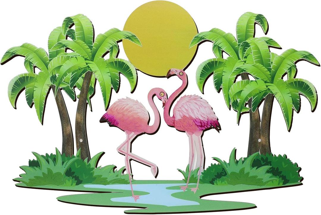Taiyin Metal Flamingo Palm Tree Wall Art Decor Metal Porch Front Door Hanging Arts Outdoor Flamingo Wall Plaque Tropical Themed Decor for Home Room Patio Yard