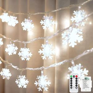 colcutee Christmas Snowflake Lights, 20ft 40LED 8 Modes & Timer Battery Operated Fairy Lights for Indoor/Outdoor Holiday Party Decorations (White)
