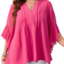 SCOMCHIC Women's Plus Size Blouse 3/4 Sleeve V Neck Chiffon Dressy Casual Shirts Business Work Office Tunic Tops, Size: 3XL
