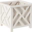 Lattice Design Outdoor Planter Box - 14.75” Square 13” Tall White Plant Pot - Decorative Plant Pots for Front Porch Decor - Flower Pots Outdoor Planters for Porch Patio or Garden Decor by Pure Garden