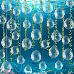 Honoson 100 Pcs Under the Sea Party Decorations Clear Balloons Under the Sea Bubble Garlands and Seaweed Kit Mermaid Birthday Decorations Hanging Streamer Underwater Backdrop Ocean Party Supplies