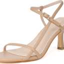 Mostrin Heels for Women Strappy Sandals Square Open Toe High Heel Sandals Ankle Strap Stiletto Heels for Party Wedding (8.5, Nude 05)