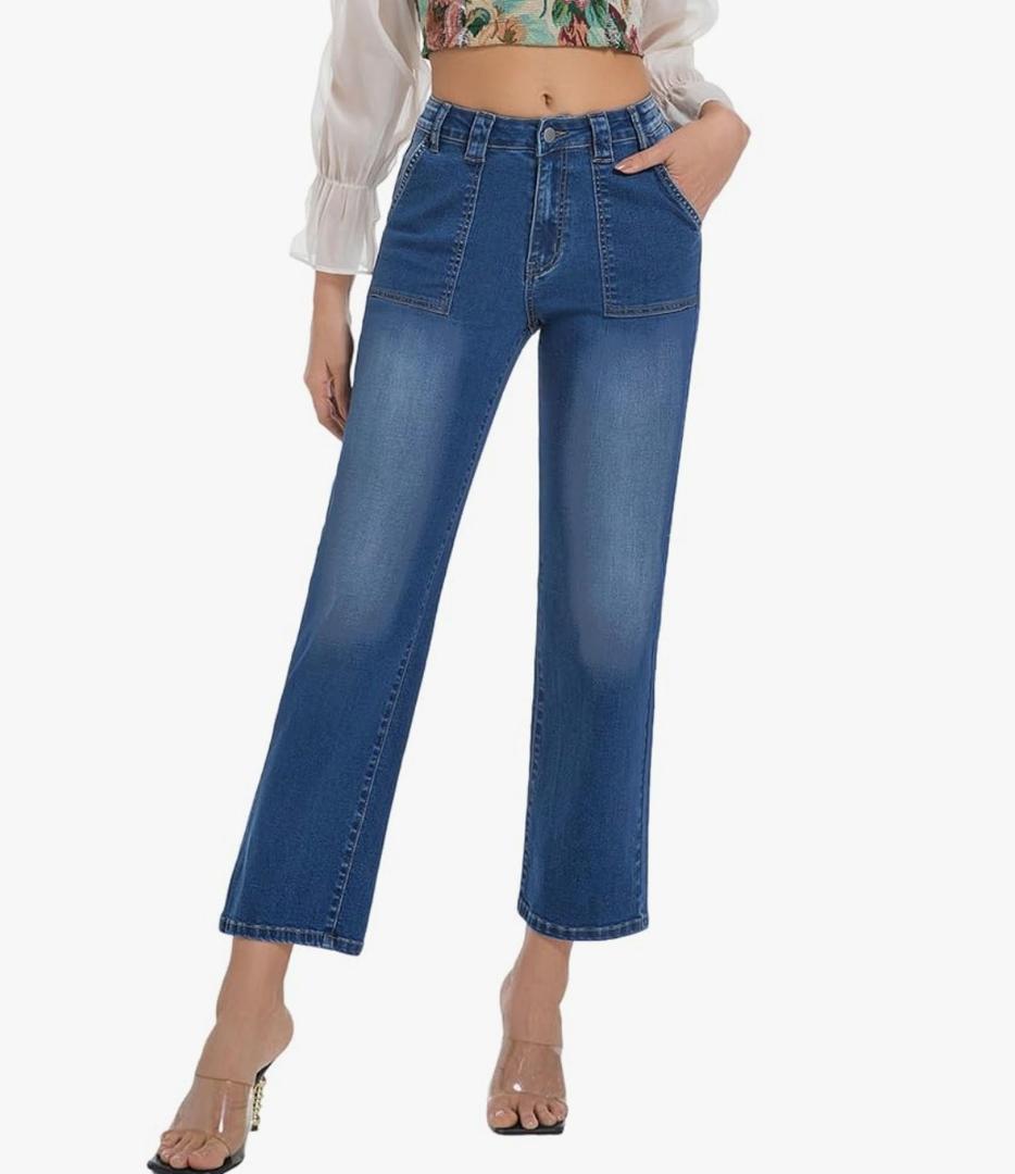 Women's Straight Leg Petite Jeans High Waisted Stretchy Cropped Denim Ankle Pants 2XL