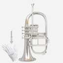 Queen Brass F-25 Flugel Horn Bb Pitch with Carrying Hardcase & Mouthpiece, Flugelhorn Harmon Mute 4 Valve in Nickel Finish, Perfect Gifting Option for Birthdays, Thanksgiving, Christmas (Silver)