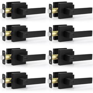 Estmoon 8 Pack Door Handles Black Interior Door Knobs, Keyless Privacy Door Levers with Lock Heavy Duty Door Handle for Bedroom Bathroom