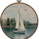 MOTERMATE Vintage Sailboat Nautical Wall Art Decor Round Framed, Coastal Beachy Boat Canvas Wall Art Artwork Prints, Ocean Sail Boat Hanging Decor Decorations for Home Bedroom Bathroom, 10x10 Inch