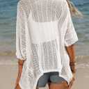 Women Crochet Cardigan Lightweight Thin Short Sleeve Casual Open Front Cardigan Cover (White, XL)
