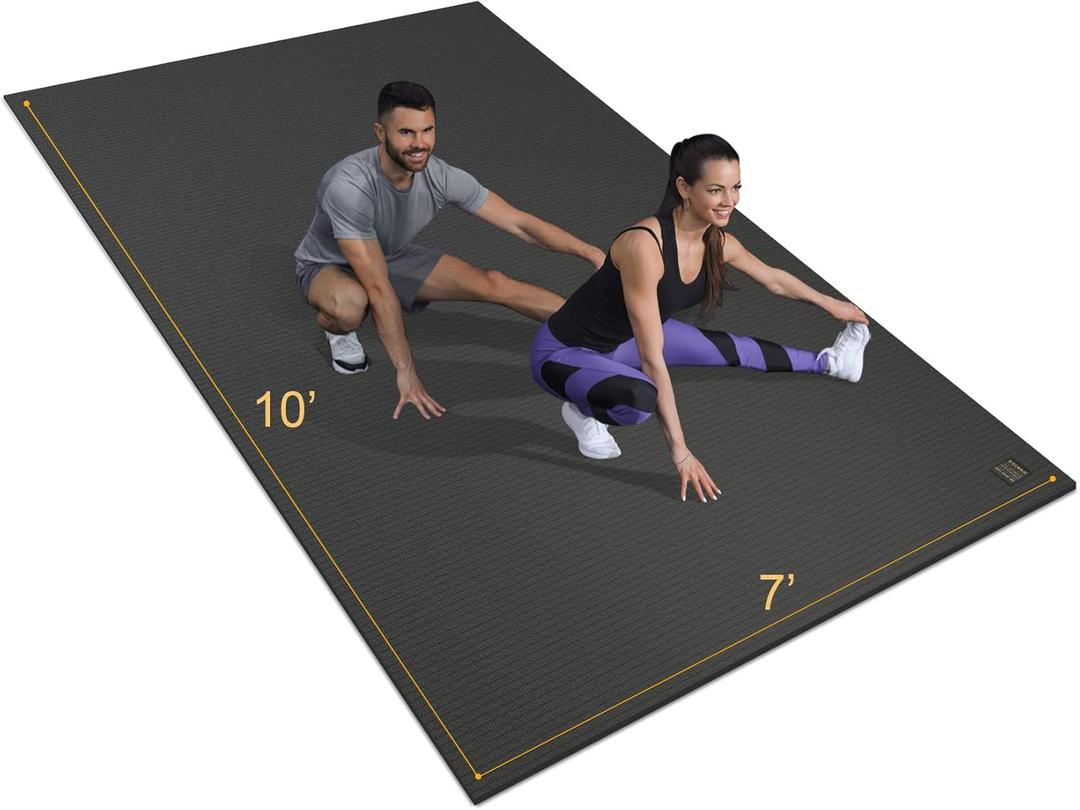 Gxmmat Extra Wide Large Exercise Mat 12'x7'/10'x7/8'x7(7mm), Thick Workout Mats for Home Gym Flooring, High-Density Durable Cardio Mat, Shoe Friendly, Perfect for Plyo, MMA, Jump Rope, Weight, Fitness (7*10 FT Black Real)