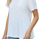 Womens T Shirts Short Sleeve Pleated Dressy Tunic Casual V Neck Summer Tops Blouses Beach Vacation Clothes (XXL)