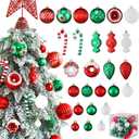 Christmas Tree Ornaments, 56PCS Red White Green Christmas Ornaments Shatterproof Multi Colored Plastic Hanging Balls for Xmas Decoration Holiday Party