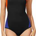 Beautikini Period Swimwear One Piece Leakproof Menstrual Swimsuit Racerback Color Block Bathing Suit for Teen Girls Women Small