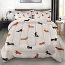 Comforter Set with Pillowcase Twin Size, Cute Happy Dachshund Dog Puppy, Bedding Decor Cartoon Animal Pug Geometric Brown for Kids and Adults, Soft Cozy Bedroom Bed Set